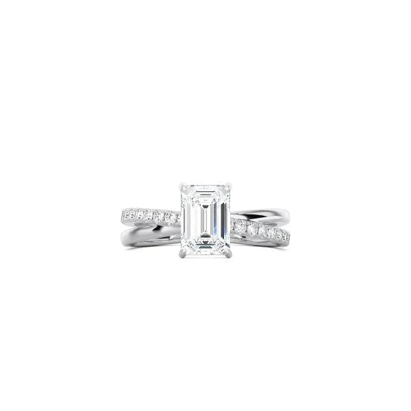 Emerald Cut Diamond and Gold Cross Band WG