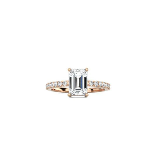 Emerald Cut Comtemporary Four Prong Setting with pave band RG