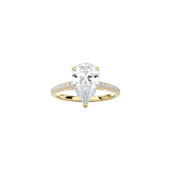 Pear Shape Cathedral Setting Ring with Pavé Band YG