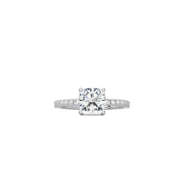 Cushion Cut Comtemporary Four Prong Setting with pave band WG