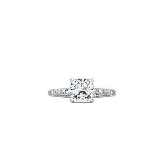 Cushion Cut Comtemporary Four Prong Setting with pave band WG