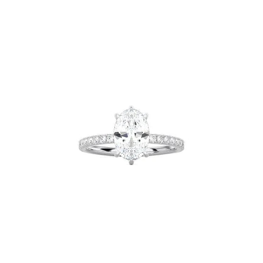 6 Prong Classic Oval Cut Ring with Pavé Band WG
