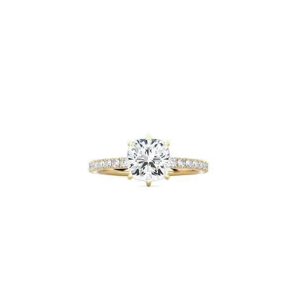 6 Prong Classic Cushion Cut Ring with Pavé Band YG