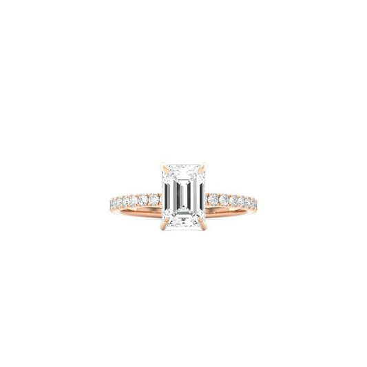 Classic Emerald Cut 4 Prong Ring with Pavé Band RG