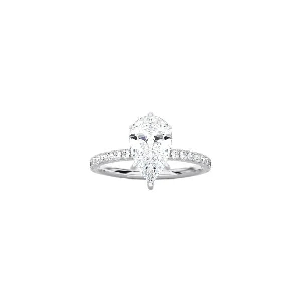 6 Prong Classic Pear Shape Ring with Pavé Band WG
