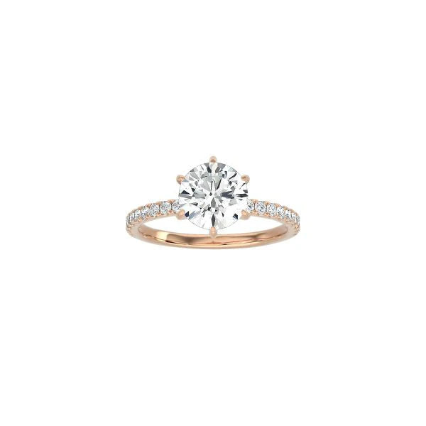 6 Prong Classic Round Ring with Pavé Band RG