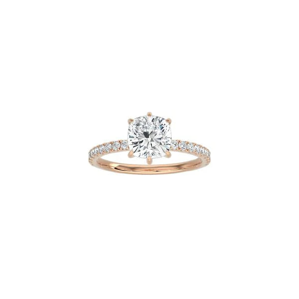 6 Prong Classic Cushion Cut Ring with Pavé Band RG