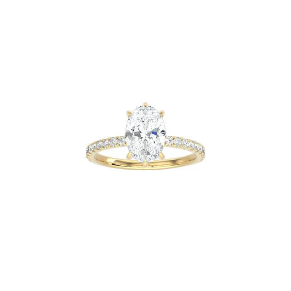 6 Prong Classic Oval Cut Ring with Pavé Band YG