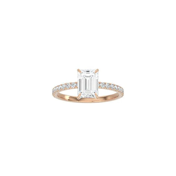 Classic Emerald Cut 4 Prong Ring with Pavé Band RG