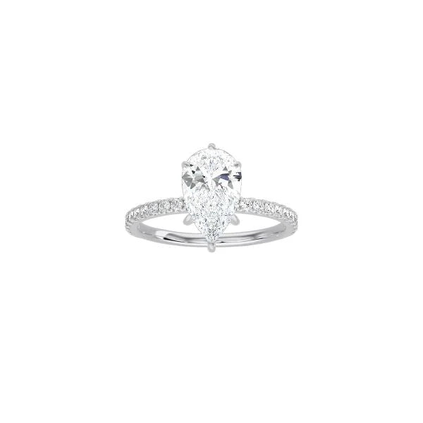 6 Prong Classic Pear Shape Ring with Pavé Band WG