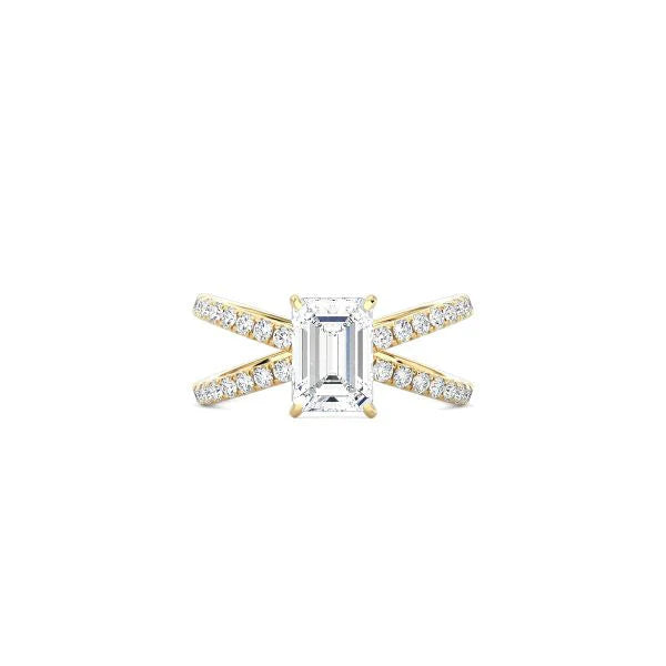 Emerald Cut X Pavé Band Ring YG