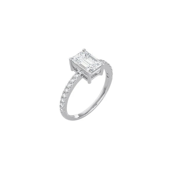 Emerald Cut Contemporary Four Prong Setting with pave band WG