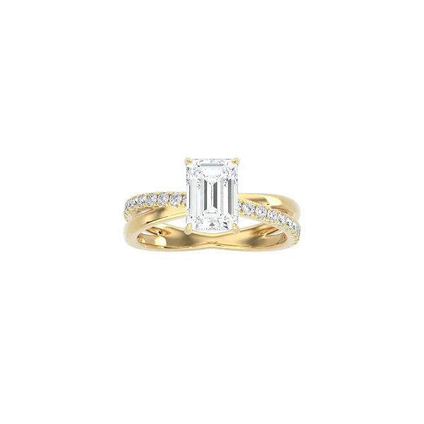 Emerald Cut Diamond and Gold Cross Band YG