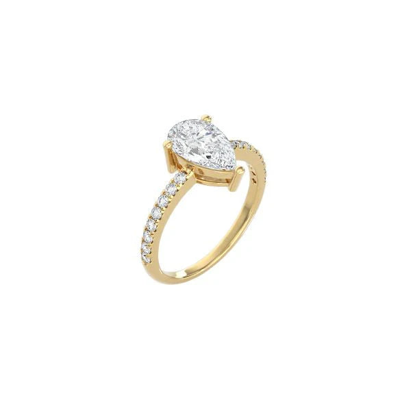 Pear Shape Contemporary Four Prong Setting with pave band YG
