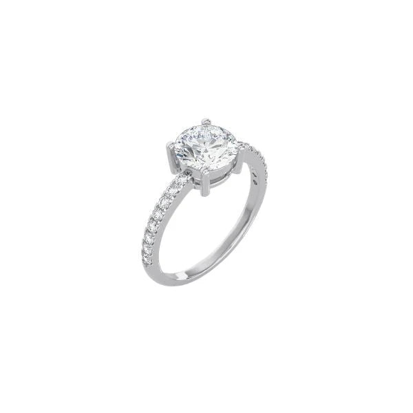Round Cut Contemporary Four Prong Setting with pave band WG