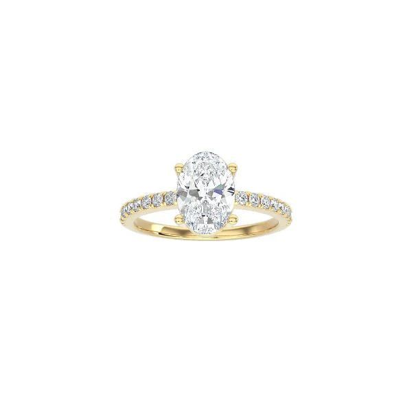 Oval Cut Contemporary Four Prong Setting with pave band YG