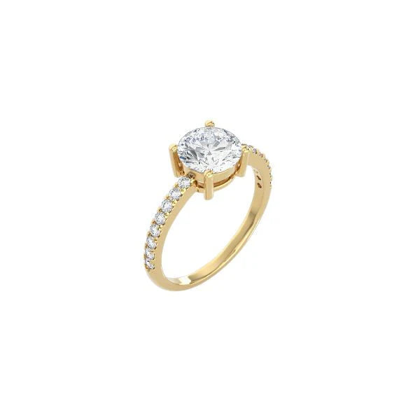 Round Cut Contemporary Four Prong Setting with pave band YG