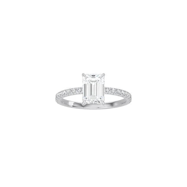 Classic Emerald Cut 4 Prong Ring with Pavé Band WG