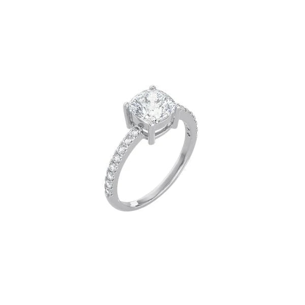 Cushion Cut Comtemporary Four Prong Setting with pave band WG