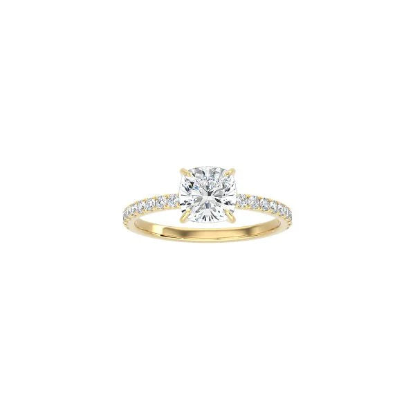 Classic Cushion Cut 4 Prong Ring with Pavé Band YG