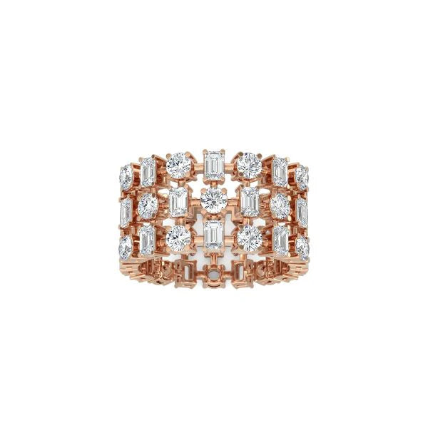 3 Row Round and Emerald Cut Ring