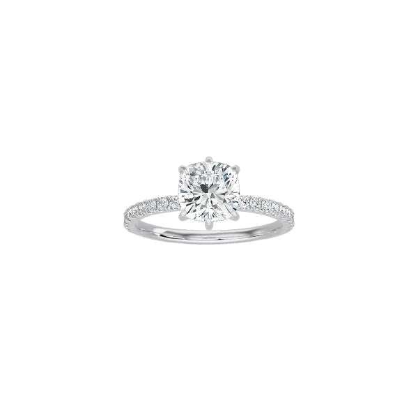 6 Prong Classic Cushion Cut Ring with Pavé Band WG