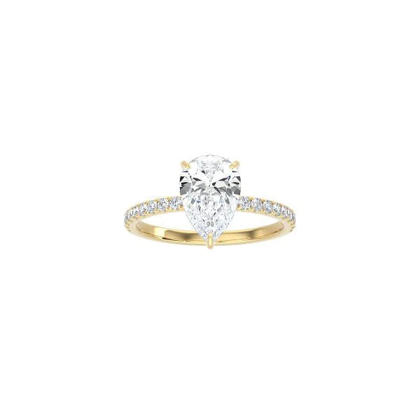 Classic Pear Shape 4 Prong Ring with Pavé Band YG