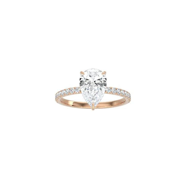 Classic Pear Shape 4 Prong Ring with Pavé Band RG