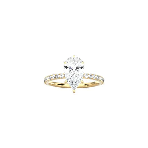 6 Prong Classic Pear Shape Ring with Pavé Band YG