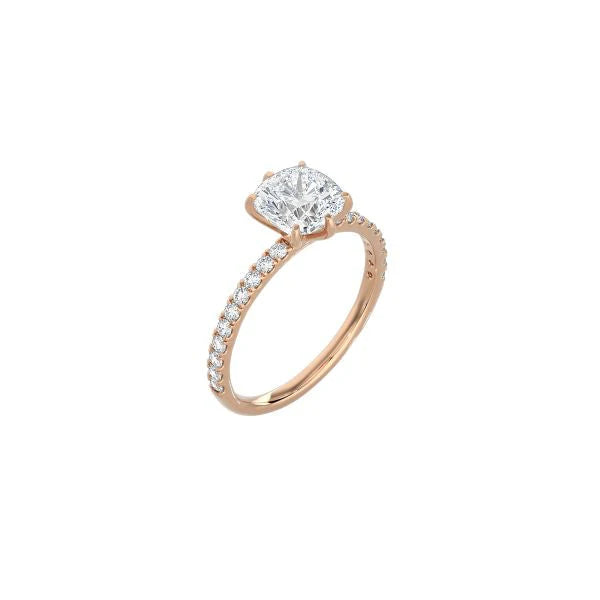 6 Prong Classic Cushion Cut Ring with Pavé Band RG