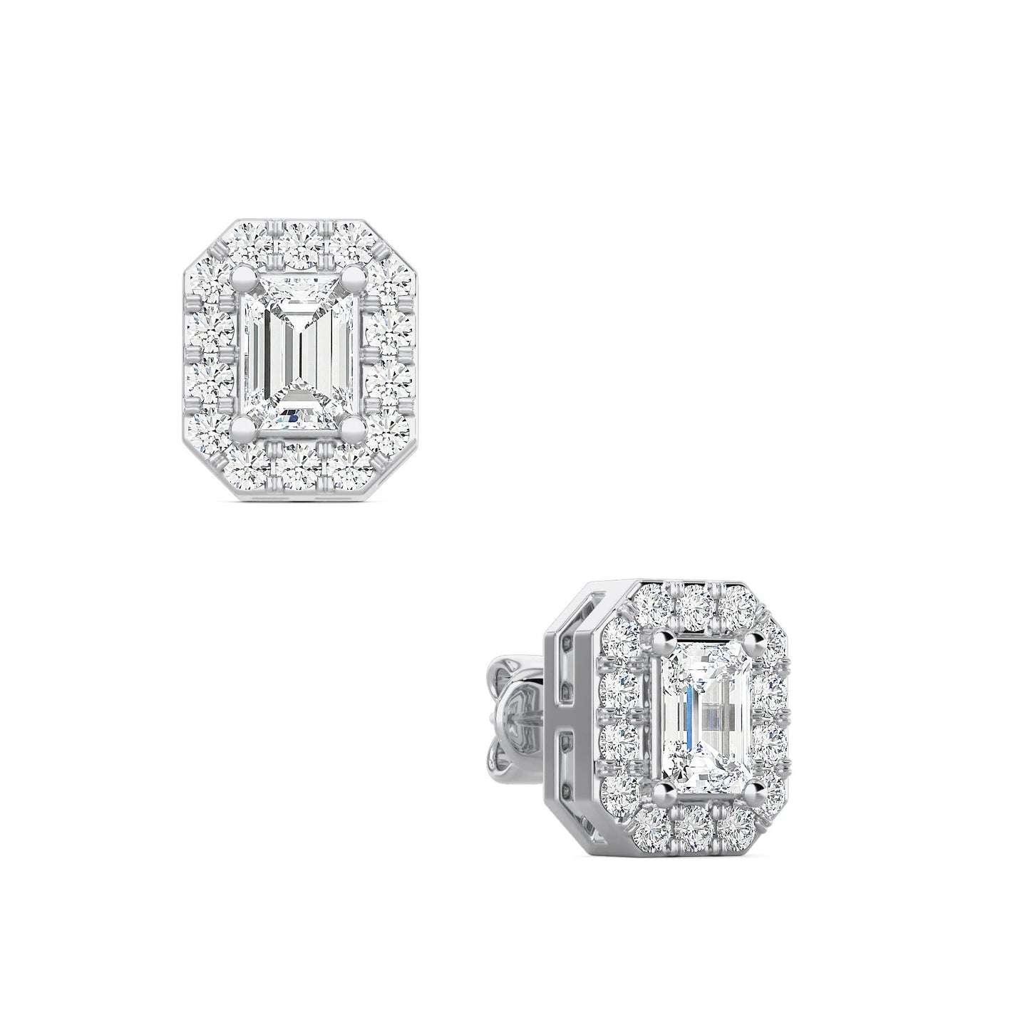 Emerald Cut Halo Earring