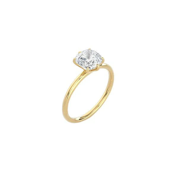 6 Prong Cushion Cut Classic Ring YG
