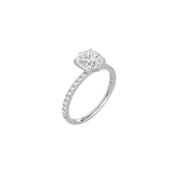 6 Prong Classic Cushion Cut Ring with Pavé Band WG