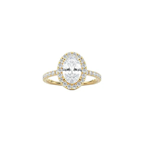 Oval Cut Halo Engagement Ring with Pavé Band YG