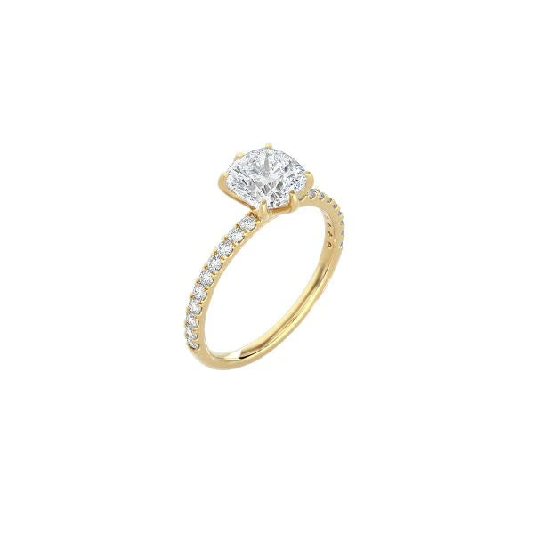 6 Prong Classic Cushion Cut Ring with Pavé Band YG