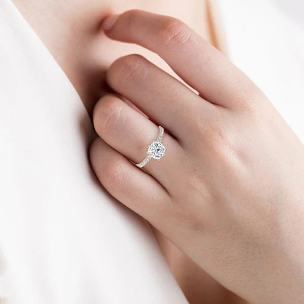 6 Prong Classic Cushion Cut Ring with Pavé Band RG