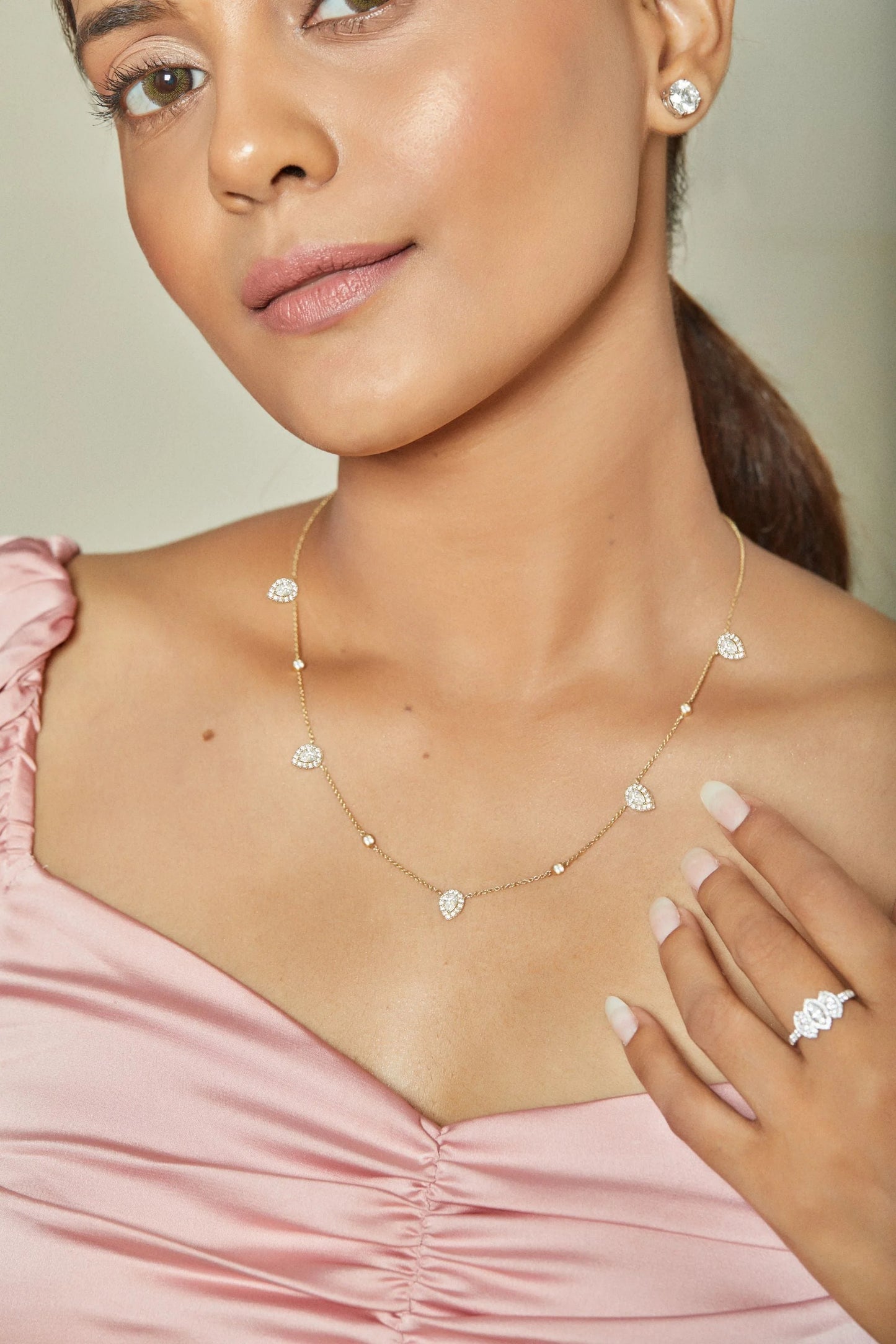 5 Pear Halo Necklace