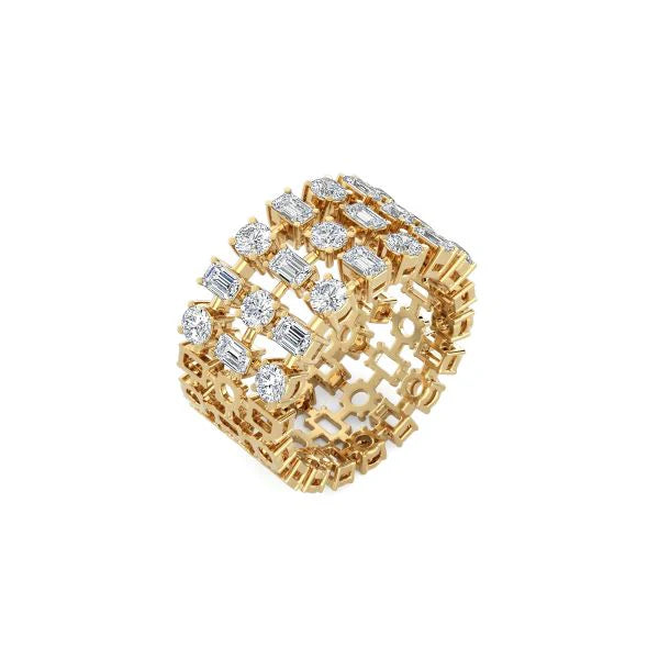 3 Row Round and Emerald Cut Ring