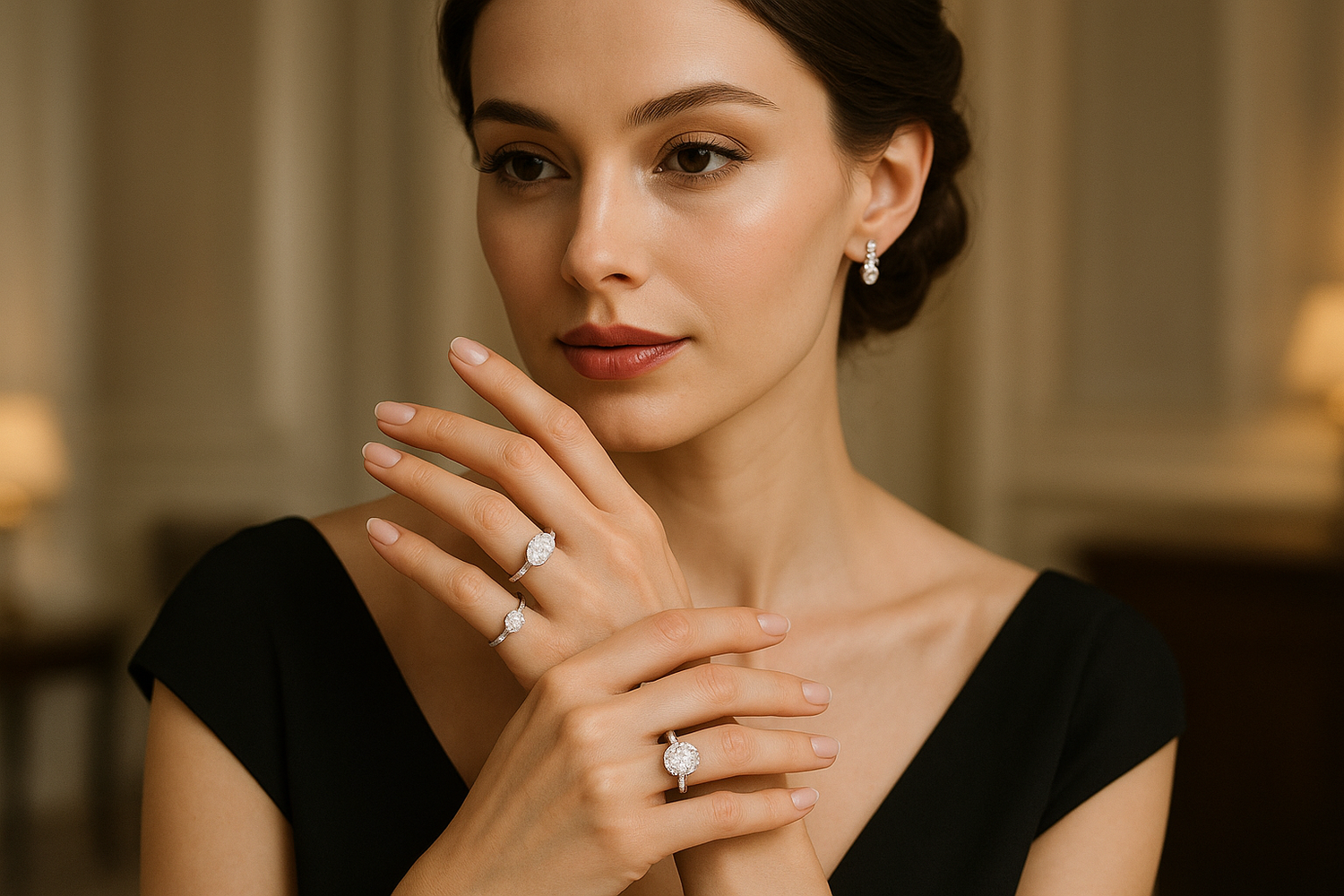 A lady with diamond rings