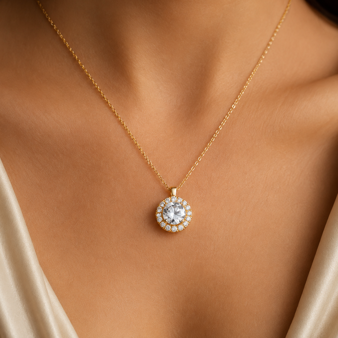 Round Diamond Halo Necklace